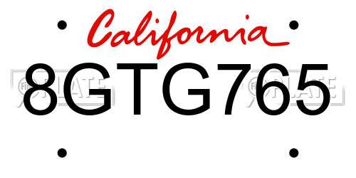 8GTG765 California License Plate