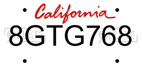 8GTG768 California License Plate