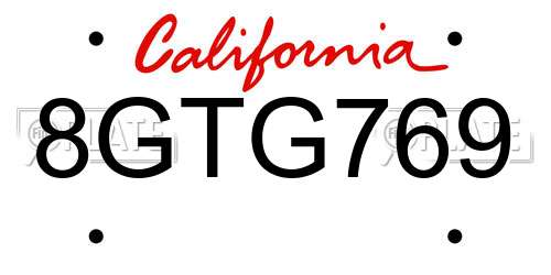 8GTG769 California License Plate