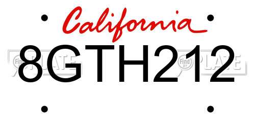 8GTH212 California License Plate
