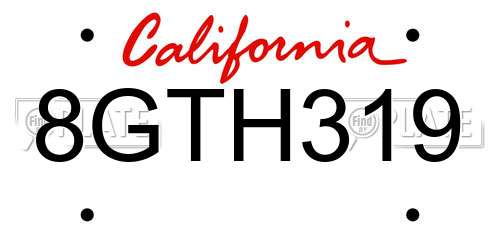 8GTH319 California License Plate