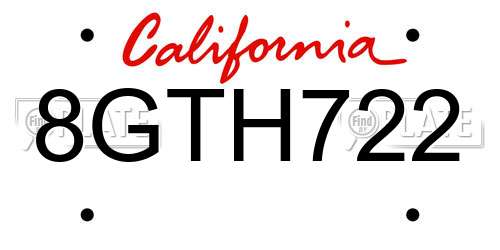 8GTH722 California License Plate