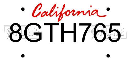 8GTH765 California License Plate