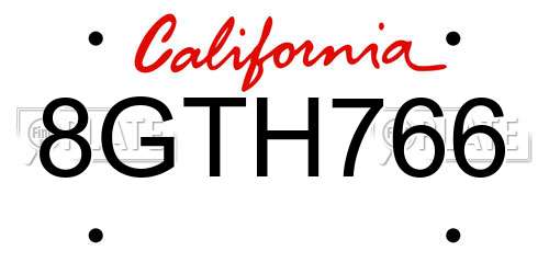 8GTH766 California License Plate