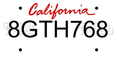 8GTH768 California License Plate