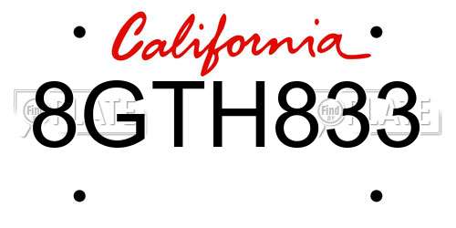 8GTH833 California License Plate