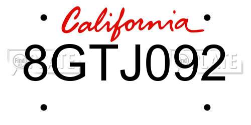 8GTJ092 California License Plate