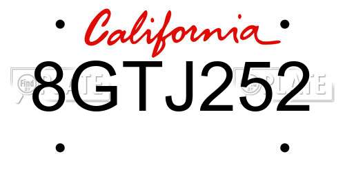 8GTJ252 California License Plate