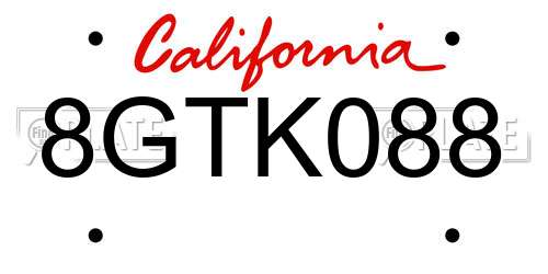 8GTK088 California License Plate