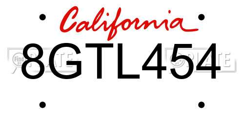8GTL454 California License Plate