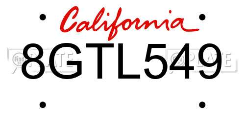 8GTL549 California License Plate