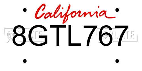8GTL767 California License Plate