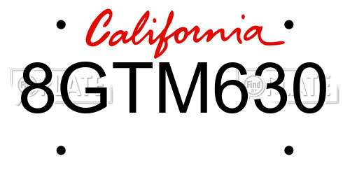8GTM630 California License Plate