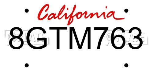 8GTM763 California License Plate