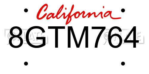8GTM764 California License Plate