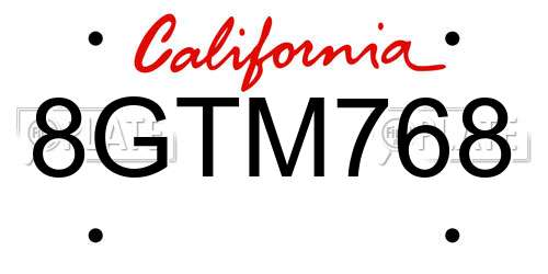 8GTM768 California License Plate