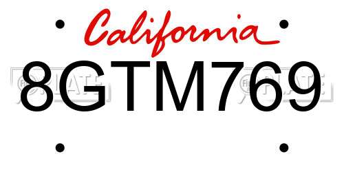 8GTM769 California License Plate