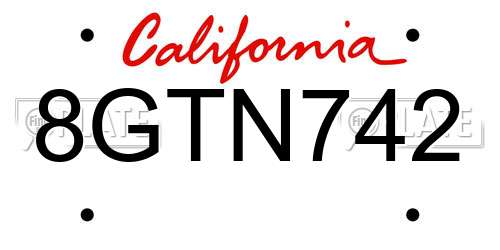 8GTN742 California License Plate