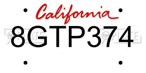8GTP374 California License Plate