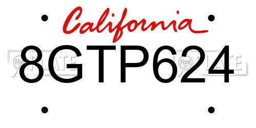 8GTP624 California License Plate