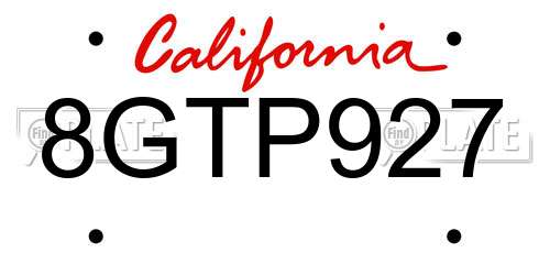 8GTP927 California License Plate
