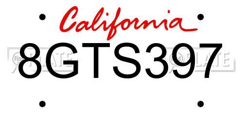 8GTS397 California License Plate