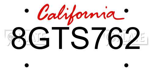 8GTS762 California License Plate