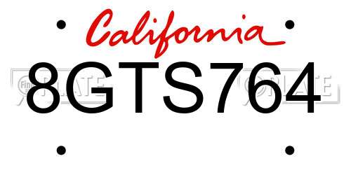 8GTS764 California License Plate