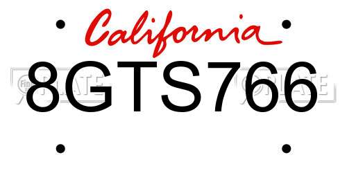 8GTS766 California License Plate