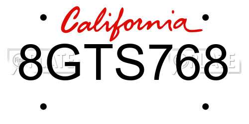 8GTS768 California License Plate