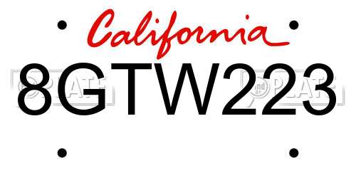 8GTW223 California License Plate