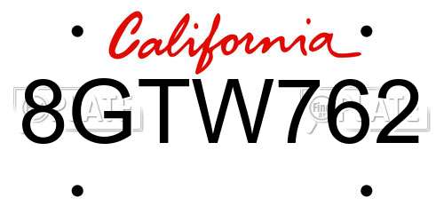 8GTW762 California License Plate
