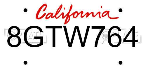 8GTW764 California License Plate