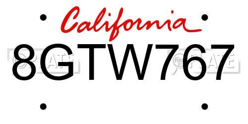 8GTW767 California License Plate
