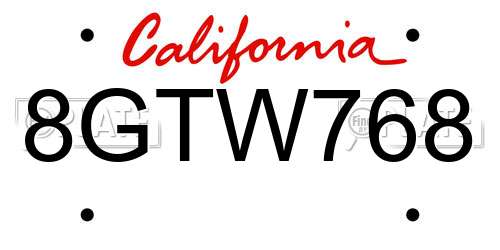8GTW768 California License Plate