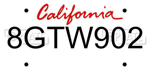 8GTW902 California License Plate