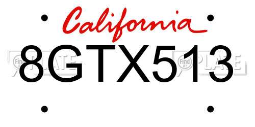 8GTX513 California License Plate