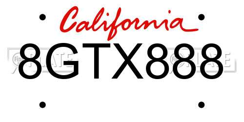 8GTX888 California License Plate