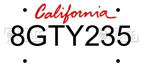 8GTY235 California License Plate