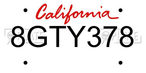 8GTY378 California License Plate
