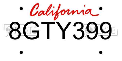 8GTY399 California License Plate