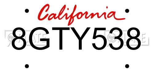 8GTY538 California License Plate