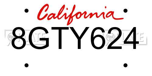 8GTY624 California License Plate