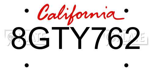 8GTY762 California License Plate