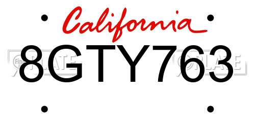 8GTY763 California License Plate
