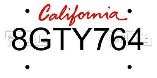 8GTY764 California License Plate