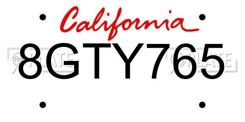 8GTY765 California License Plate