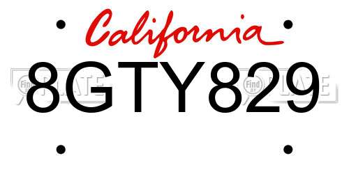 8GTY829 California License Plate