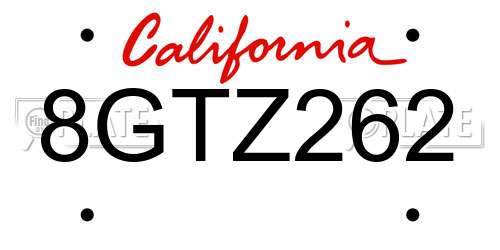 8GTZ262 California License Plate