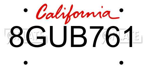 8GUB761 California License Plate